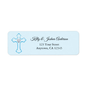 Étiquette Croix Bleue Baby Boy Baptême / Christening Adresse