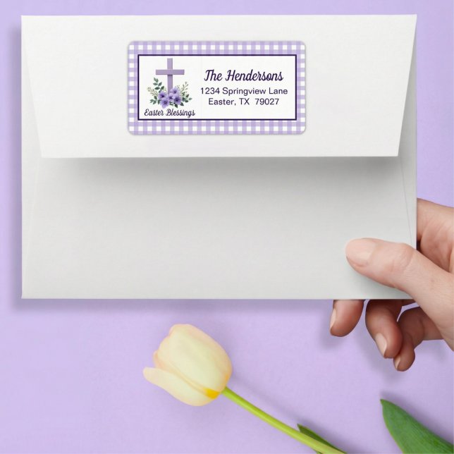 Étiquette Croix de bénédictions de Pâques avec fleurs à carr (Créateur téléchargé)