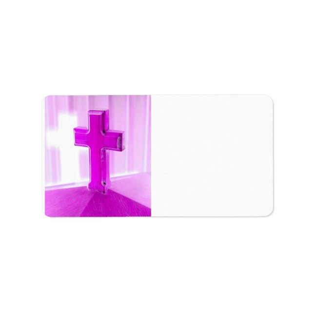 Étiquette Croix en bois, version violette, église photo (Devant)