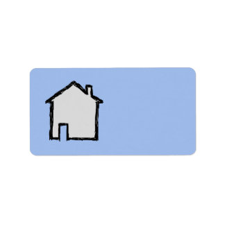 Étiquette Croquis de maison. Noir et bleu.