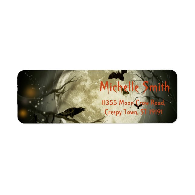Étiquette Crow d'Halloween personnalisé avec lune (Devant)