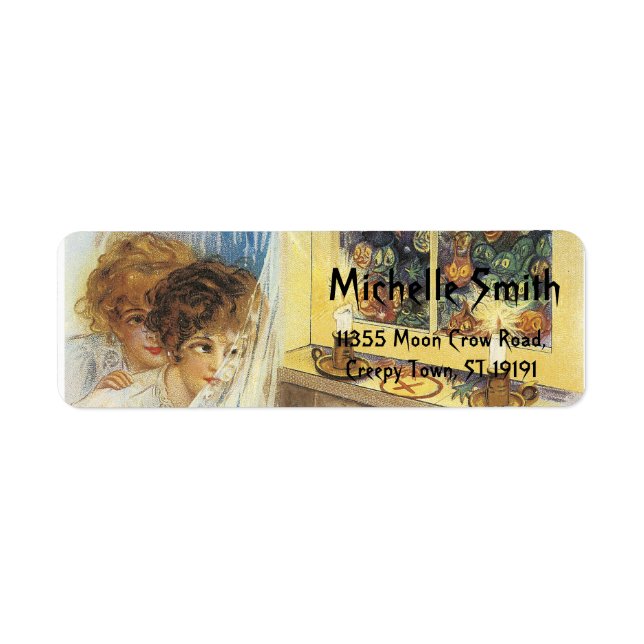 Étiquette Crow d'Halloween personnalisé avec lune (Devant)