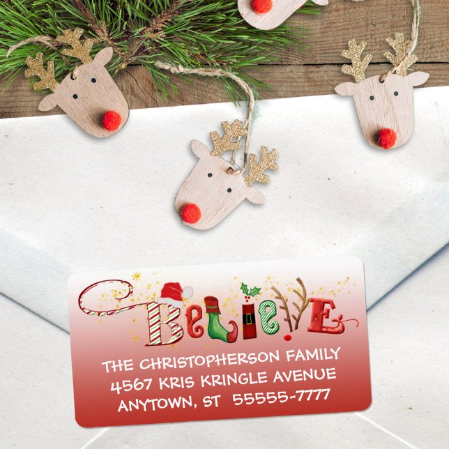 Étiquette CROYANCE Whimsical, Ombre Rouge, Étincelle Or (Créateur téléchargé)