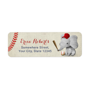 Étiquette Cru mignon de garçon d'éléphant de base-ball