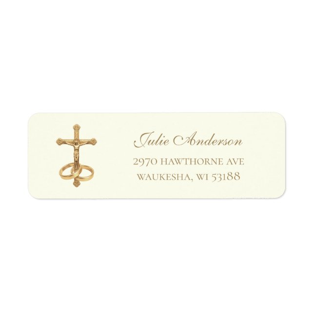 Étiquette Crucifix doré et anneaux de mariage (Devant)