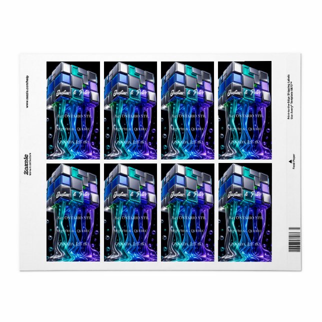 Étiquette Cube de puzzle chromé futuriste  (Feuille entière)