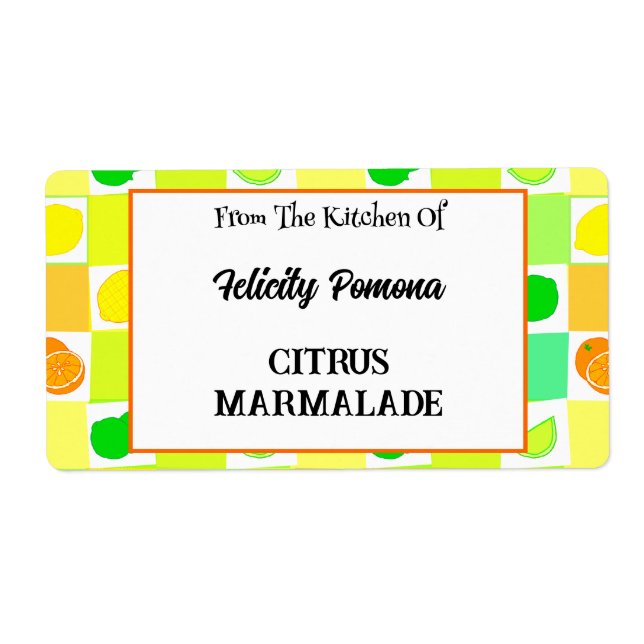 Étiquette Cuisine de citron, lime orange motif de fruits d'a (Devant)