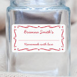 Étiquette Cuisine de cuisson Festive blanche rouge cuisine r<br><div class="desc">Des étiquettes rouges et blancs pour vos biscuits, cornichons et confitures faits maison avec une bordure festive et ornée d'étoiles. Écrivez à la main ce qu'il est et datez sur la ligne vide. Vous pouvez modifier les couleurs de l'arrière - plan, de la bordure et de la police en une...</div>