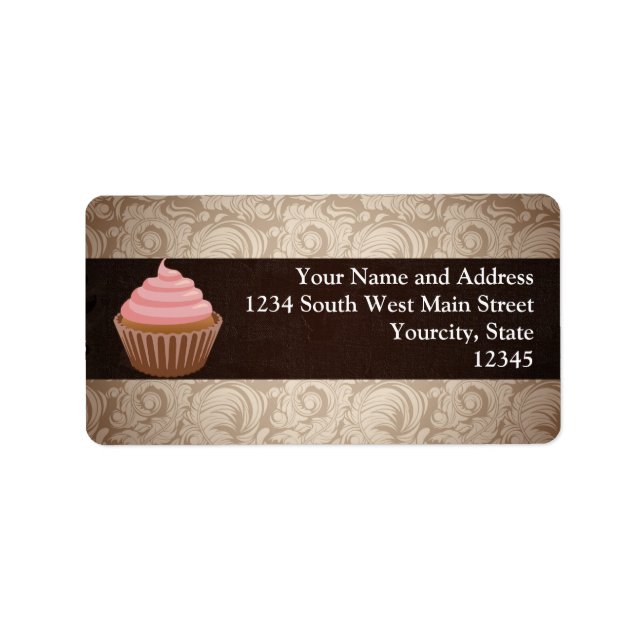 Étiquette Cupcake rose/Brown (Devant)