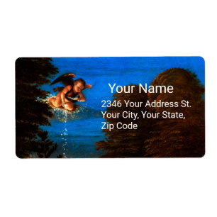 Étiquette Cupid Dans le Ciel Bleu Tourne une Cascade de Fleu