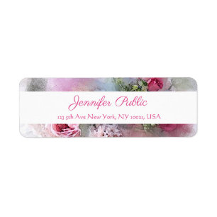 Étiquette Custom Abstract Watercolor Flowers Script Elegant