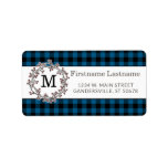 Étiquette Custom Blue Black Country Check Return Address<br><div class="desc">Beautiful classic Christmas Holiday red berry wreath and blue and black Buffalo check pattern. With enough room to customize or personalize with name and address of your choice. Ornate, elegant, stylish and eclectic design for the fancy artistic hip crafter, vintage retro art style motif lover. Available on a variety of...</div>
