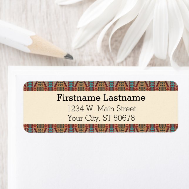 Étiquette Custom Brown Rouge Terracotta Turquoise Blue Mosai (En situation)