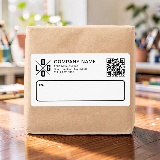 Étiquette Custom Business Shipping Logo & QR Code (Créateur téléchargé)