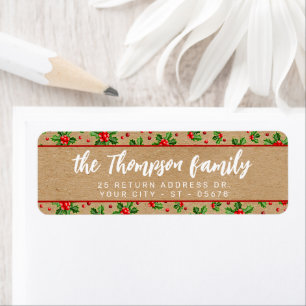 Étiquette Custom Classic Holiday Green Holly Red Berries