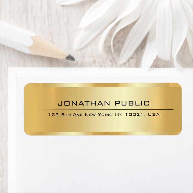 Étiquette Custom Elegant Glamour Luxury Gold Return Address (En situation)