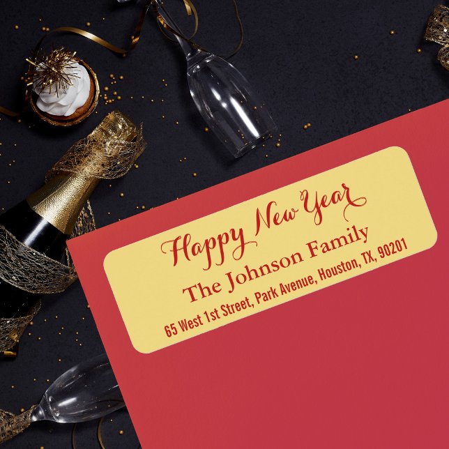 Étiquette Custom Faux Gold Bonne année do-it-yourself Retour (Custom Faux Gold Happy New Year DIY Return Address Label)
