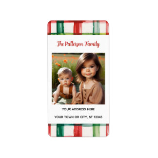 Étiquette Custom Happy Holidays Fun Plaid Red Green Photo