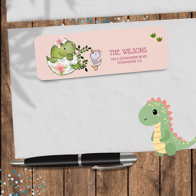 Étiquette Custom Hatching Dino & Duckling Return Address (Custom Hatching Dino & Duckling Return Address Label)