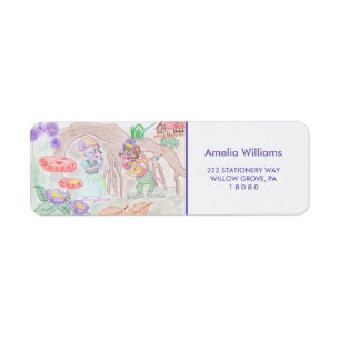 Étiquette Custom Kids Artwork, two cute mouse, flowers....