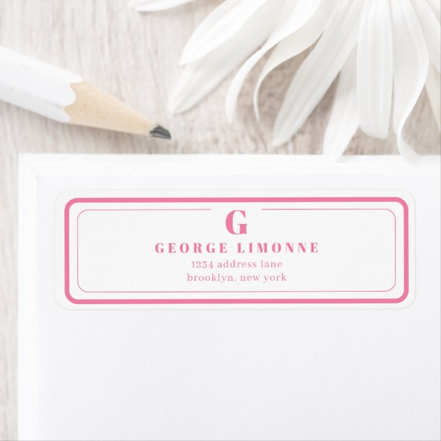 Étiquette Custom Monogram Pink Border Address Label (En situation)