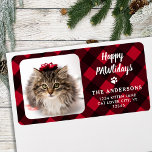 Étiquette Custom Photo Red Buffalo Plaid Happy PAWlidays<br><div class="desc">Add the finishing touch to your envelopes, mailings and stationary with these happy PAWlidays red buffalo plaid custom photo return address labels. Customize these holiday address labels with your favorite photo, cat photo, dog photo, family photo or pet photo, name, and address. These simple photo return address labels are elegant...</div>