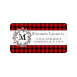 Étiquette Custom Red Black Country Check Return Address<br><div class="desc">Beautiful classic Christmas Holiday red berry wreath and red and black Buffalo check pattern. With enough room to customize or personalize with name and address of your choice. Ornate, elegant, stylish and eclectic design for the fancy artistic hip crafter, vintage retro art style motif lover. Available on a variety of...</div>