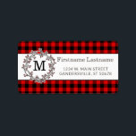 Étiquette Custom Red Black Country Check Return Address<br><div class="desc">Beautiful classic Christmas Holiday red berry wreath and red and black Buffalo check pattern. With enough room to customize or personalize with name and address of your choice. Ornate, elegant, stylish and eclectic design for the fancy artistic hip crafter, vintage retro art style motif lover. Available on a variety of...</div>