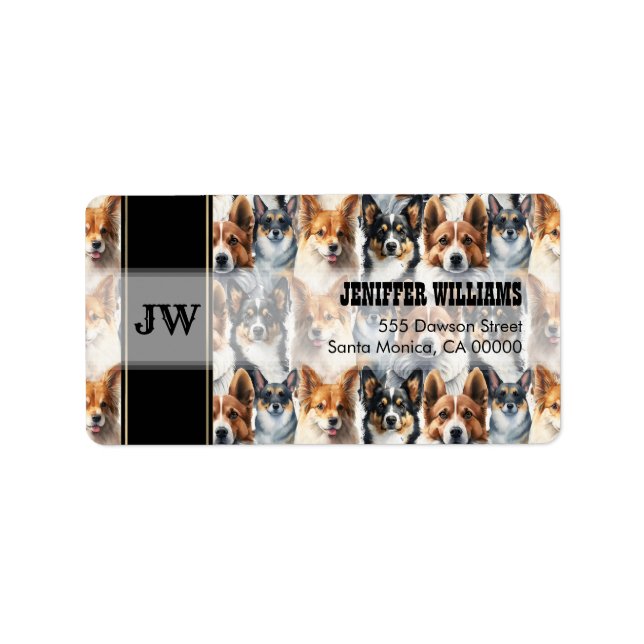 Étiquette Cute aquarelle Corgi Chien Motif (Devant)