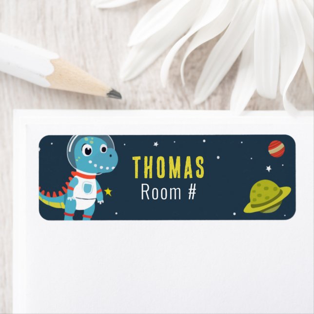 Étiquette Cute astronaute dinosaure dans l'espace Retour à l (En situation)