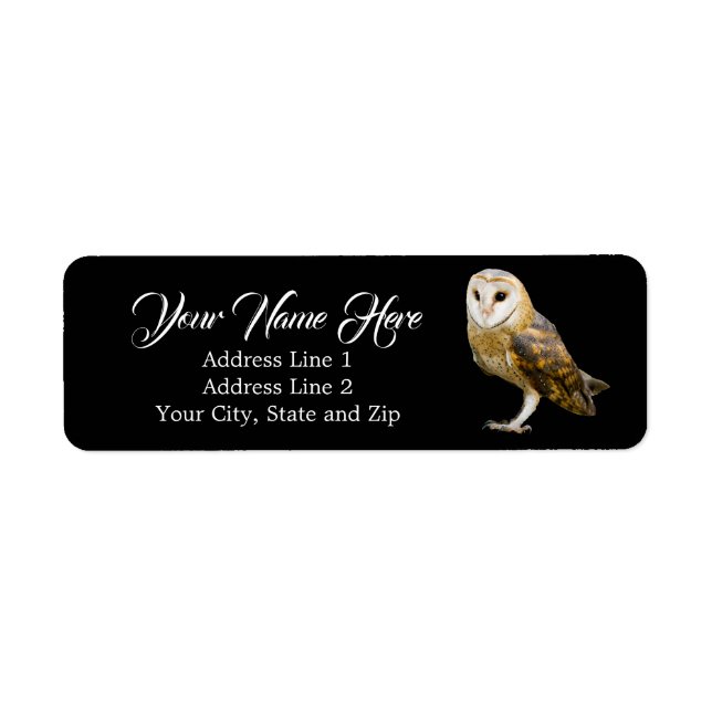 Étiquette Cute Barn Owl Black Return Adresse (Devant)
