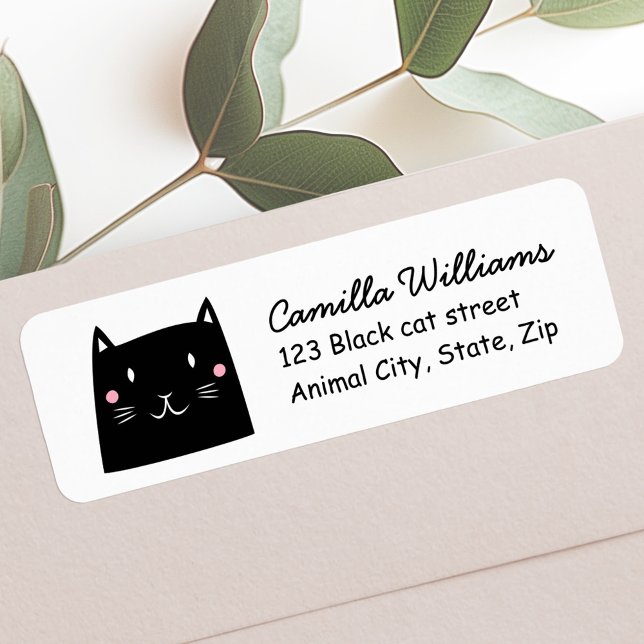 Étiquette Cute black cat return address label (Cute black cat return address label)