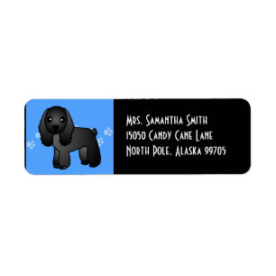 Étiquette Cute Black Cocker Spaniel Cartoon Bleu