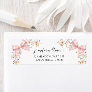 Étiquette Cute Blush Pink Bow Floral Baby Girl Shower