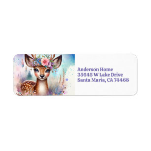 Étiquette Cute Boho Aquarelle Woodland Deer Anniversaire