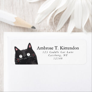 Étiquette Cute Boho Floral Happy Black Cat Face Art