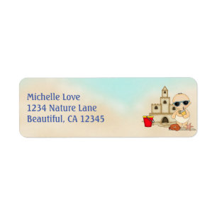 Étiquette Cute Boy Beach Baby and Sandcastle Adresse