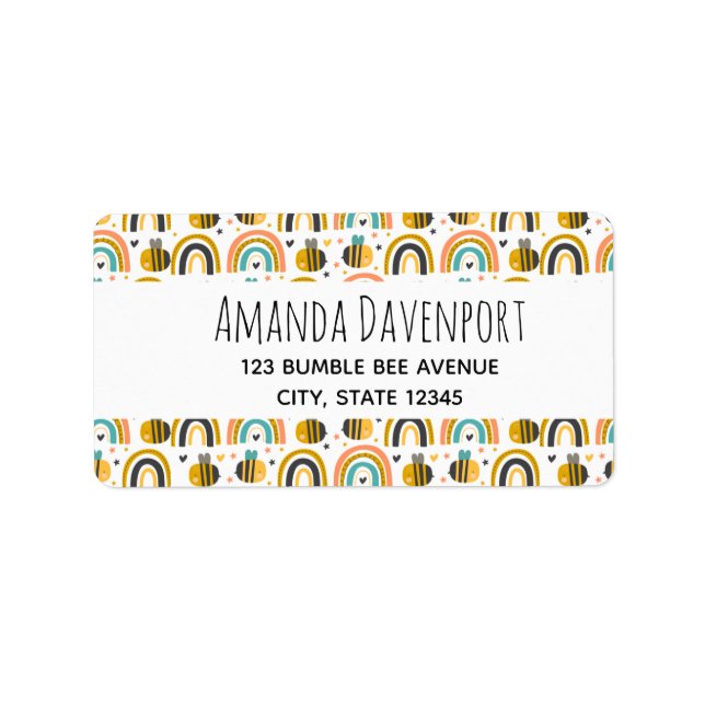 Étiquette Cute Bumble Bee et Rainbows Motif (Devant)