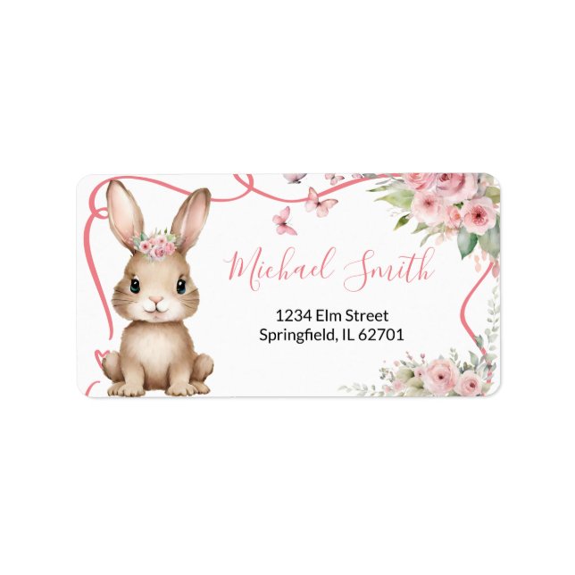 Étiquette Cute Bunny Baby Shower Girl Pink Floral Address (Devant)