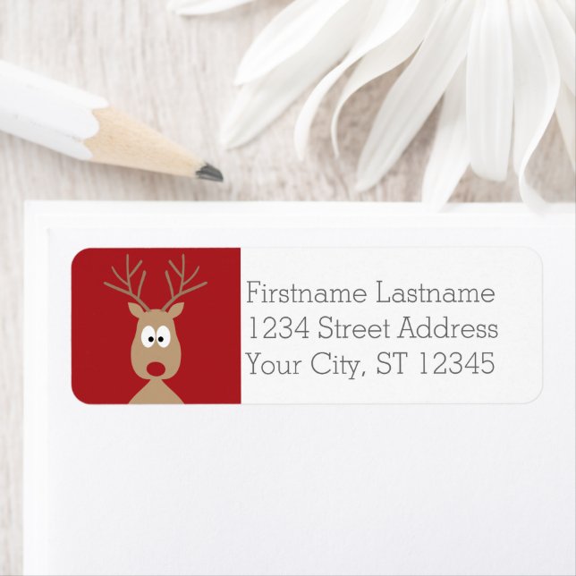 Étiquette Cute Cartoon Reindeer - Joyeux voeux de Noël (En situation)