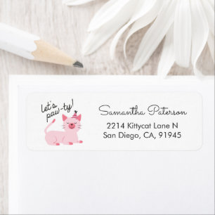 Étiquette Cute Cat Party Invitation Pink Retour Adresse