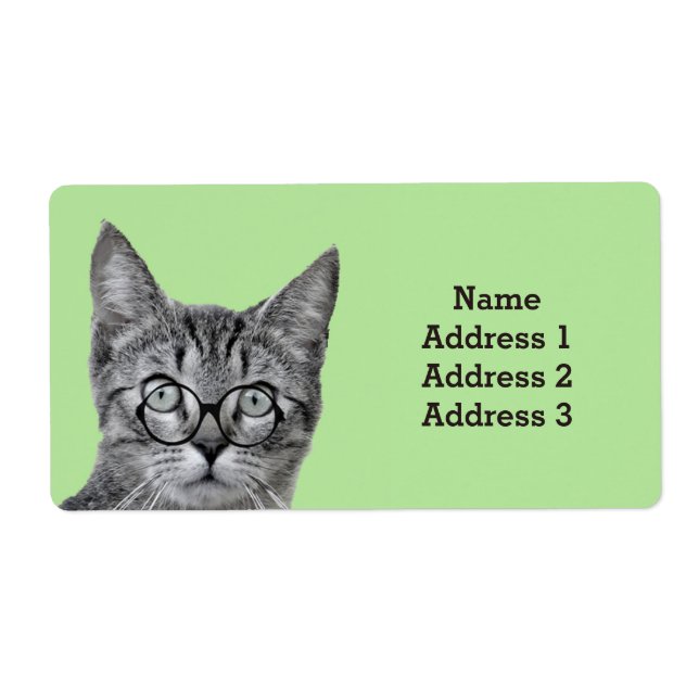 Étiquette Cute Cat with Glasses on Light Green Address Label (Devant)