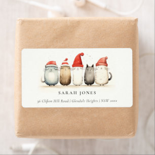 Étiquette Cute Cats Furry et brillante adresse de Noël