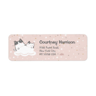 Étiquette Cute Cats Kawaii Pastel Pink Cloud Return Address