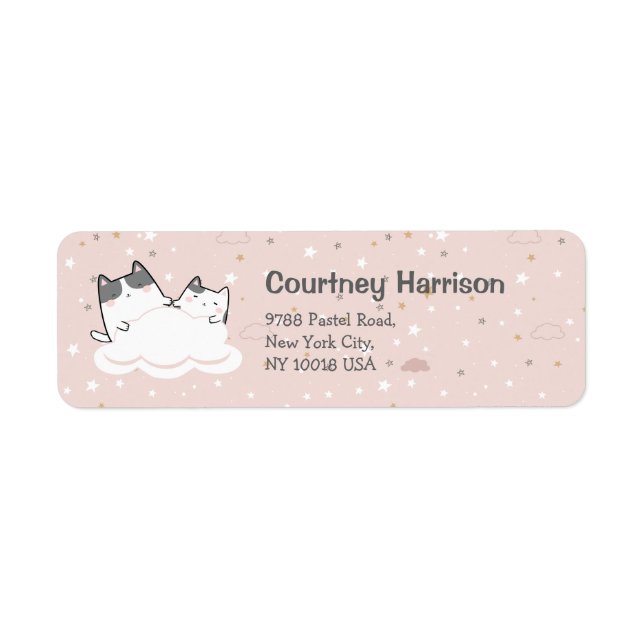 Étiquette Cute Cats Kawaii Pastel Pink Cloud Return Address (Devant)