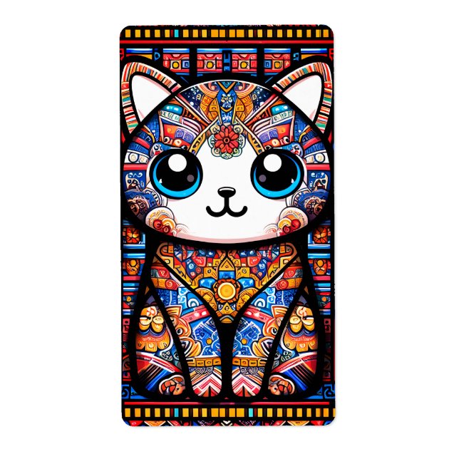 Étiquette Cute Chat avec charme Motif traditionnel (Devant)
