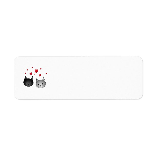 Étiquette Cute Chats Noirs et Gris, avec Coeurs. (Devant)