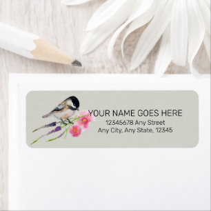 Étiquette Cute Chickadee Watercolor Art Label