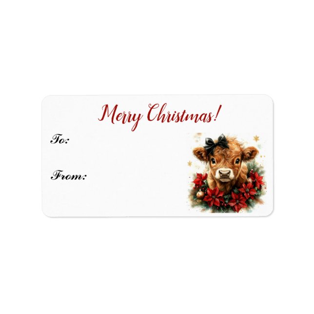 Étiquette Cute Christmas Baby Highland Calf Gift Tag (Devant)