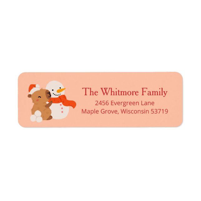 Étiquette Cute Christmas Capybara Return Address (Devant)